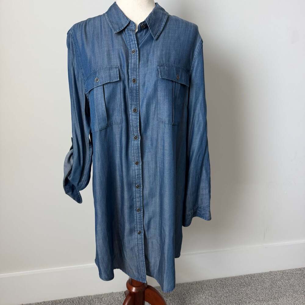 Coldwater Creek Lyocell Denim Chambray Button Down Shirt Dress PL